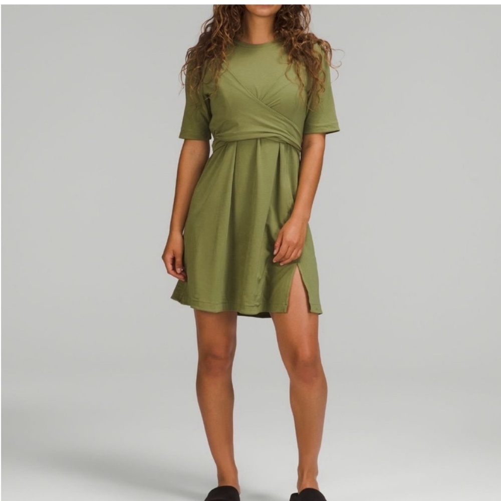 Lululemon Cotton Wrap Front T Shirt Dress Size 4 Bronze Green
